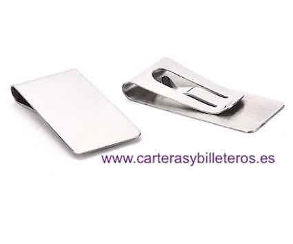 PINZA BILLETERO DE METAL CON DOBLE CLIP Y TROQUELADO ANTIDESLIZAMIENTO PLATEADO 