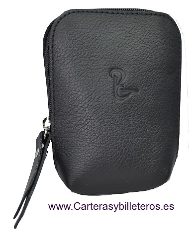 PITILLERA PIEL DE UBRIQUE CON CREMALLERA Y PORTA MECHERO -5 COLORES - NEGRO 