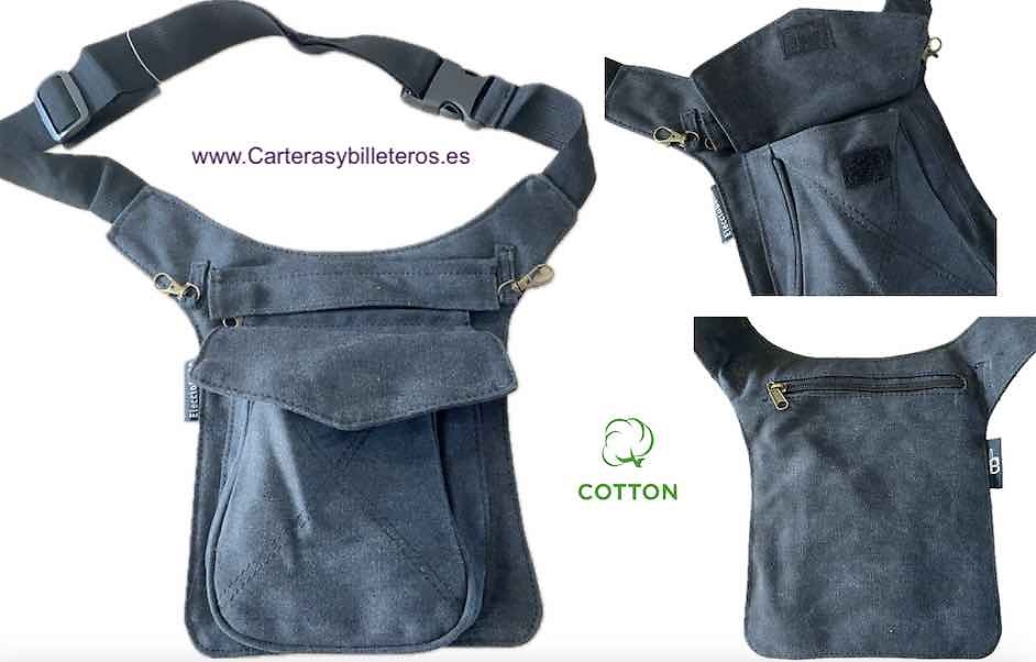 RIÑONERA BOLSO DE CINTURA A LA PIERNA LONA NEGRO 