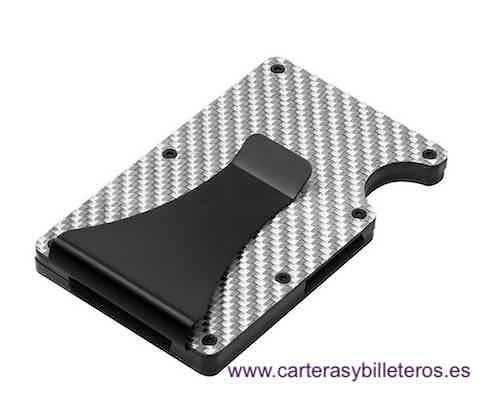 TARJETERO FIBRA DE CARBONO PARA HOMBRE DELGADO Y MUY RESISTENTE -NOVEDAD- PLATEADO 