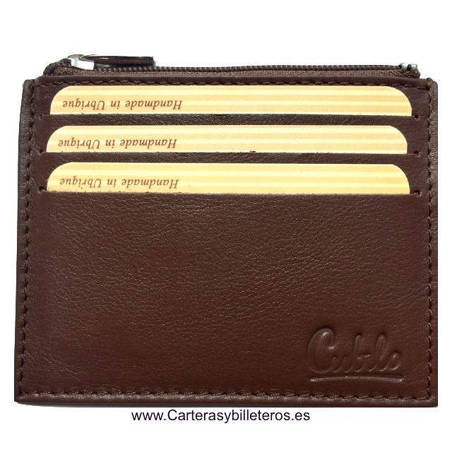 TARJETERO MONEDERO DE PIEL DE UBRIQUE EXTRAFINO MARCA CUBILO 6 TARJETAS MARRON PALISANDER 