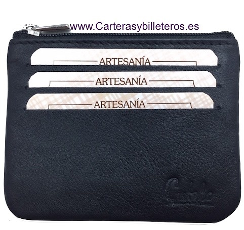 TARJETERO MONEDERO DE PIEL DE UBRIQUE GRANDE EXTRA PLANO MARCA CUBILO 6 TARJETAS -COLORES- NEGRO 