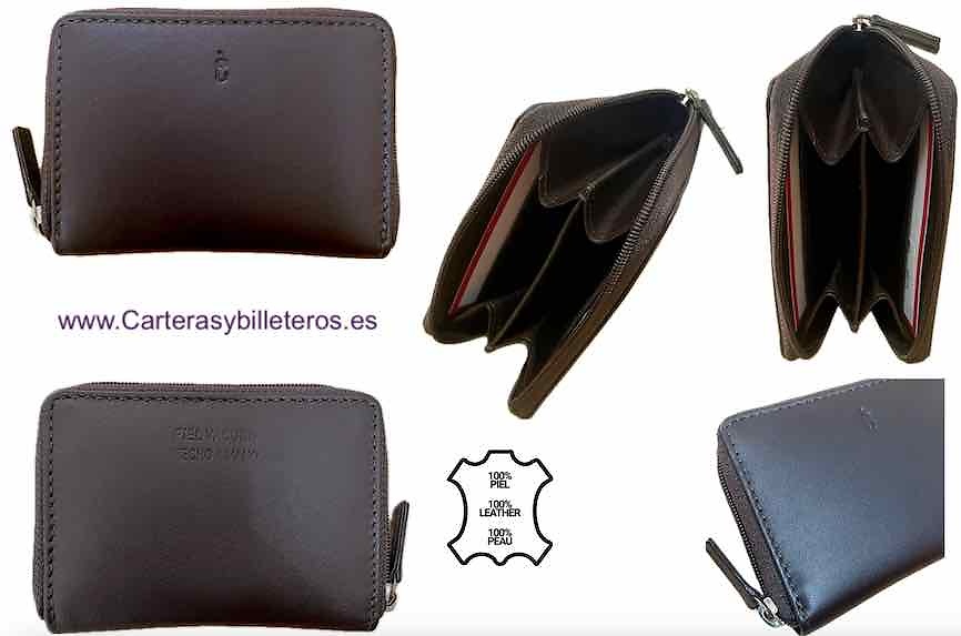 TARJETERO MONEDERO DE PIEL PEQUEÑO CON CIERRE DE CREMALLERA 