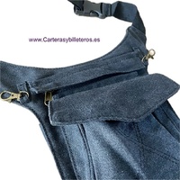 RIÑONERA BOLSO DE CINTURA A LA PIERNA LONA NEGRO