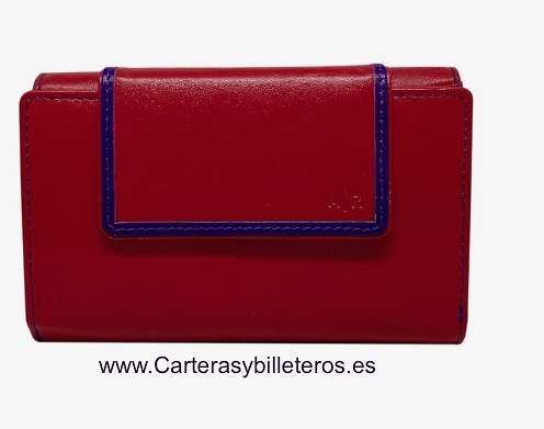 CARTERA BILLETERO TARJETERO CON MONEDERO EN PIEL NAPALUX ROJO Y AZUL 