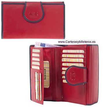 CARTERA MONEDERO DE PIEL GRANDE PARA MUJER ROJO 