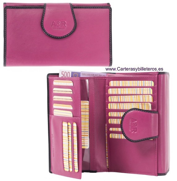 CARTERA MONEDERO DE PIEL GRANDE PARA MUJER ROSA 