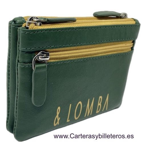 MONEDERO TARJETERO DOBLE DE PIEL DE DEVOTA & LOMBA VERDE 