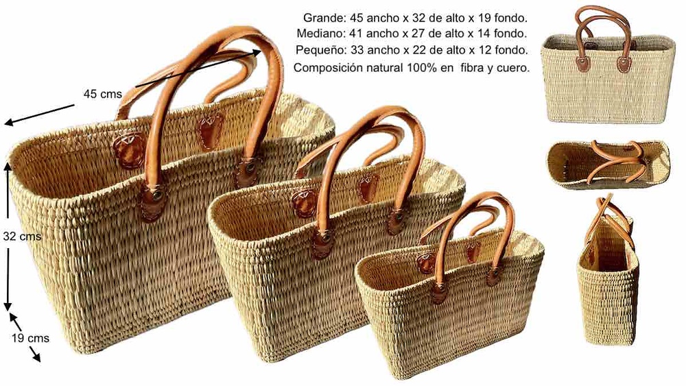 ENSEMBLE DE 3 PANIERS EN OSIER AVEC POIGNÉES EN CUIR 