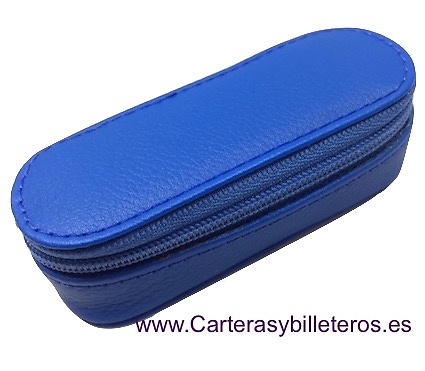 FUNDA DE PIEL UBRIQUE PARA BARRA DE LABIOS CON ESPEJO AZUL 