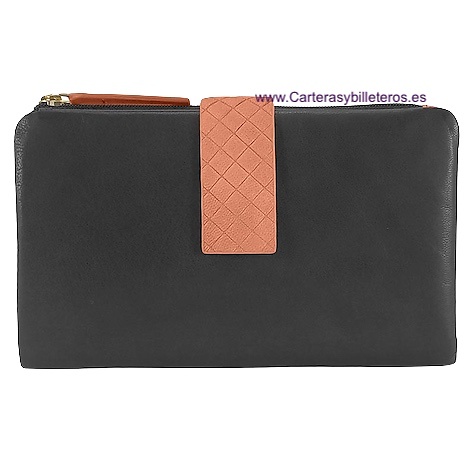 GRAND PORTEFEUILLE CACHAREL EN CUIR DE QUALITÉ AVEC DOUBLE PORTE-MONNAIE À FERMETURE ÉCLAIR ET 15 EMPLACEMENTS POUR CARTES 