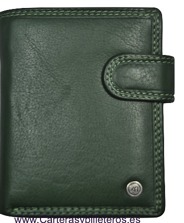 CARTERA DE PIEL LUXURY CON MONEDERO EXTERIOR VERDE OSCURO 