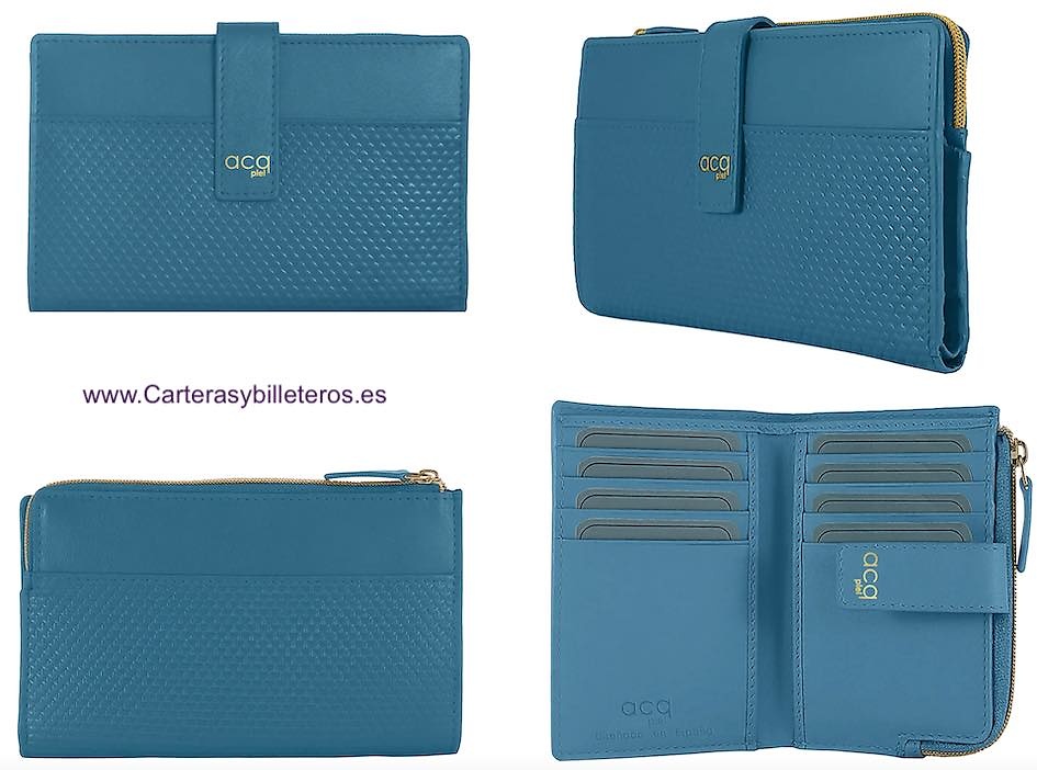 PETIT PORTEFEUILLE EN CUIR DE FEMME AVEC GAUFRAGE TEXTURÉ ACQ 