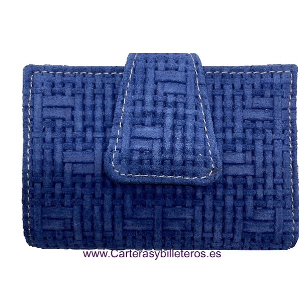 CARTERA MUJER PEQUEÑA DE PIEL UBRIQUE FANTASIA TEJIDA MUY COMPLETA AZUL AZAFATA 