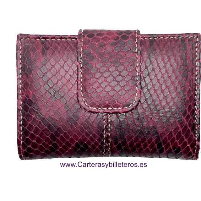 CARTERA MUJER PEQUEÑA DE PIEL UBRIQUE SERPIENTE TERMINACIÓN DE GRAN CALIDAD MUCHOS COLORES SERPIENTE MORADO 