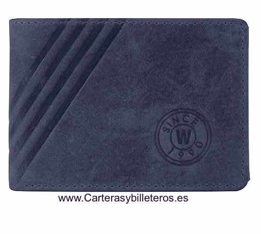 CARTERA MONEDERO HOMBRE PEQUEÑA DE CUERO ENGRASADO METRÓPOLI AZUL MARINO 