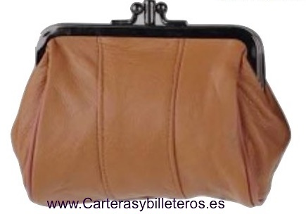 MONEDERO BOQUILLA DOBLE DE PIEL MEDIANO CAMEL NUDÉ 