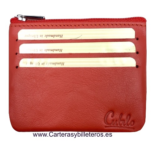 TARJETERO MONEDERO DE PIEL DE UBRIQUE GRANDE EXTRA PLANO MARCA CUBILO 6 TARJETAS -COLORES- NARANJA CIMARRÓN 