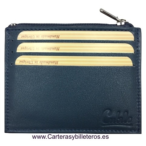 TARJETERO MONEDERO DE PIEL DE UBRIQUE EXTRAFINO MARCA CUBILO 6 TARJETAS AZUL GRISACEO PETROL 