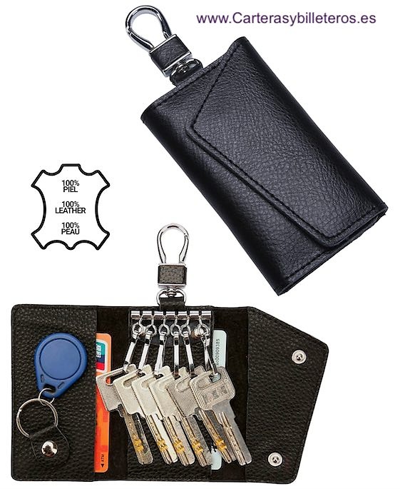PORTE-CLÉS EN CUIR AVEC 7 MOUSQUETONS ET UN ANNEAU POUR LA POCHE OU LA SUSPENSION 