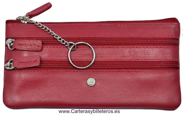 CARTERA MONEDERO DE MANO CON LLAVERO INCORPORADO ROJO 