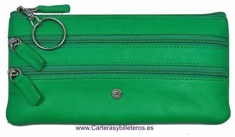 CARTERA MONEDERO DE MANO CON LLAVERO INCORPORADO VERDE ESMERALDA 