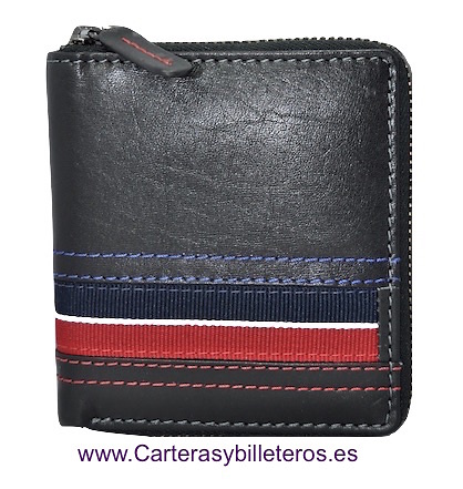 CARTERA DE HOMBRE CUADRADA CON CREMALLERA Y MONEDERO NEGRO 