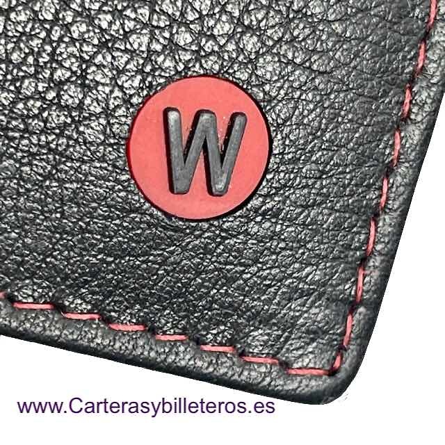 CARTERA BILLETERO MONEDERO DE HOMBRE DE PIEL (VACUNO) NEGRO Y ROJO 