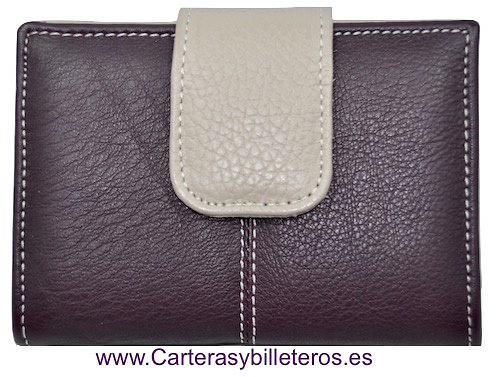 CARTERA MUJER PEQUEÑA DE PIEL UBRIQUE MUY COMPLETA Y GRAN CALIDAD - MUCHOS COLORES- BURDEOS Y BEIGE 