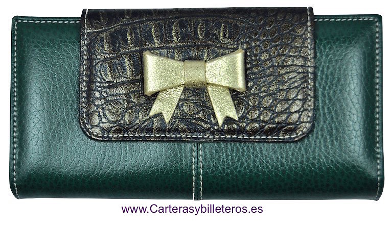 CARTERA BILLETERA DE MUJER CON LAZO HECHA DE PIEL EN UBRIQUE GRANDE VERDE INGLES 