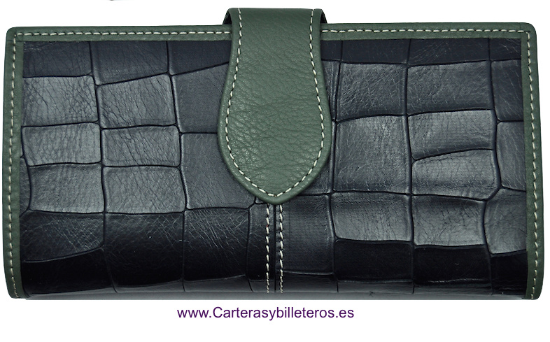 CARTERA BILLETERA DE MUJER DE PIEL COCO HECHO EN UBRIQUE GRANDE -2 COLORES - NEGRO Y VERDE 