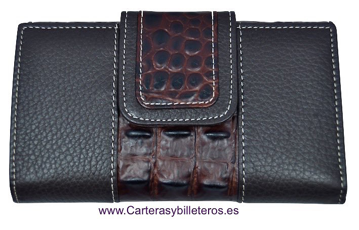 CARTERA BILLETERA DE MUJER DE PIEL COCO HECHO EN UBRIQUE GRANDE MARRON 