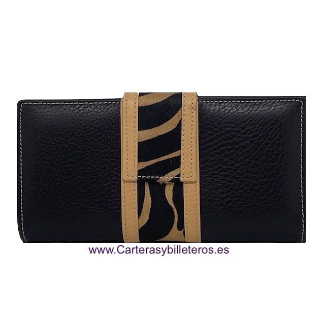 CARTERA BILLETERA MUJER DE PIEL HECHA EN UBRIQUE GRANDE NEGRO Y CAMEL 