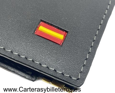 CARTERA DE PIEL LUXURY CON PINZA PARA BILLETES Y MONEDERO DE BOQUILLA POR PRESIÓN -Recomendado- NEGRO CON BANDERA 