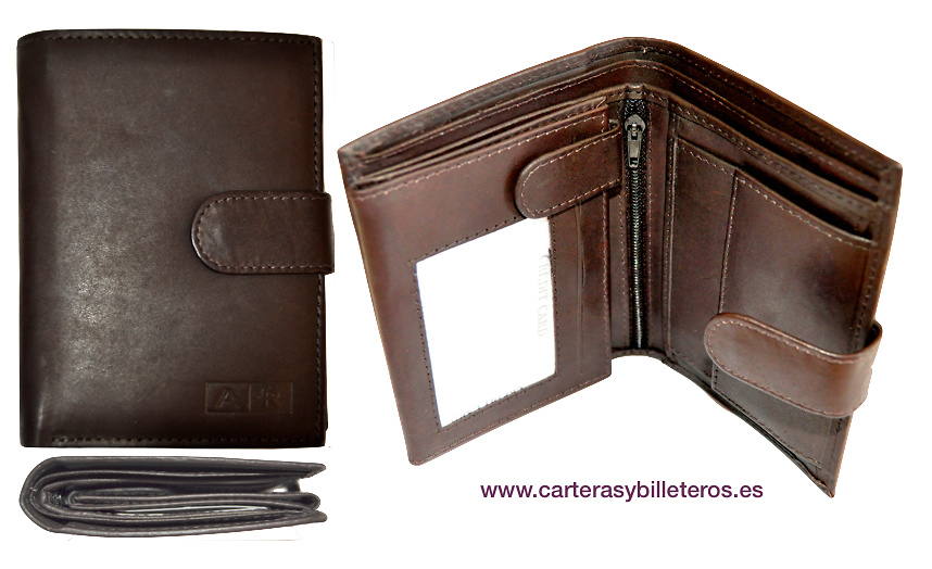 CARTERA BILLETERO DE PIEL PARA HOMBRE CON MONEDERO MUY COMPLETA MARRON 