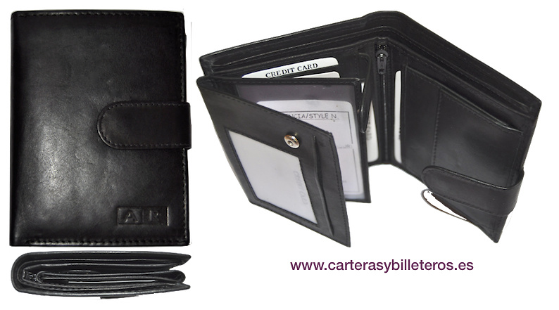 CARTERA BILLETERO DE PIEL PARA HOMBRE CON MONEDERO MUY COMPLETA NEGRO 