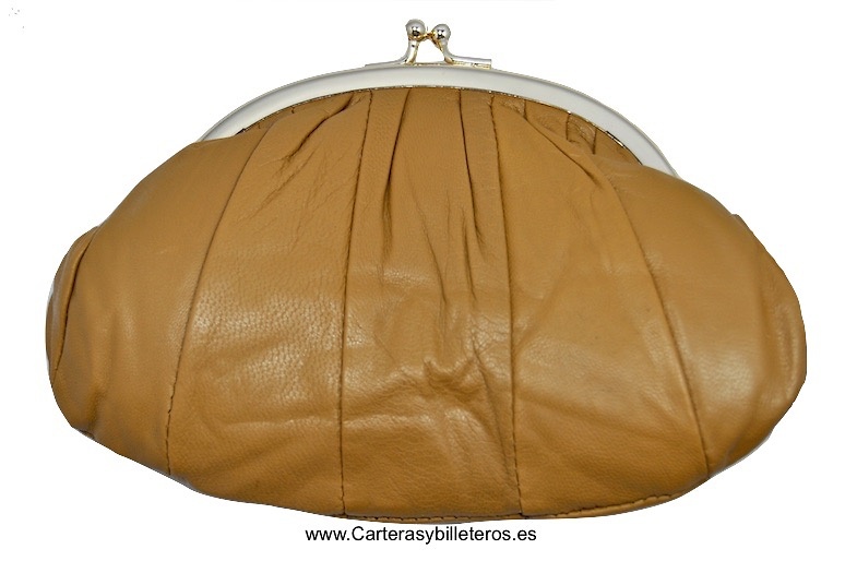 MONEDERO CARTERA DOBLE DE MANO CON BOQUILLA DE PIEL -25 COLORES- CAMEL 