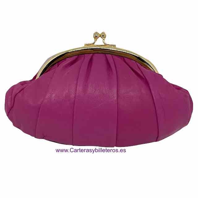 MONEDERO CARTERA DOBLE DE MANO CON BOQUILLA DE PIEL -25 COLORES- FUCSIA 