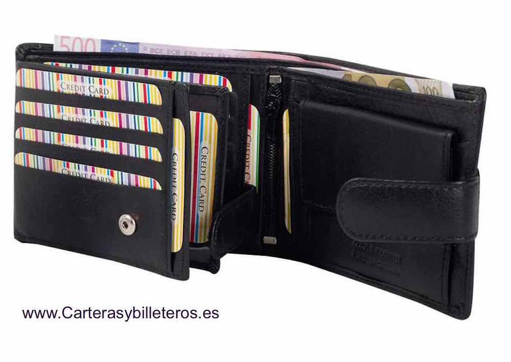 CARTERA HOMBRE DE PIEL LUX EN CON TARJETERO AMPLIO NEGRO 