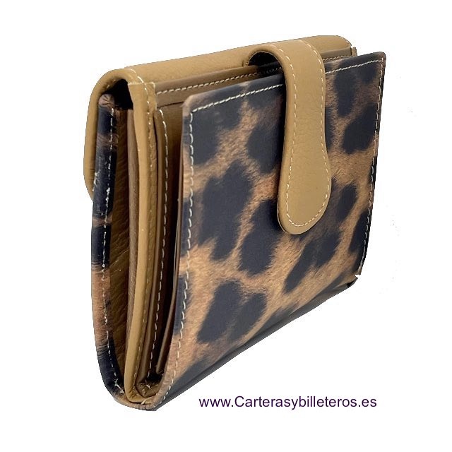 CARTERA DE MUJER DE PIEL UBRIQUE DE LEOPARDO ANIMAL PRINT CUERO 