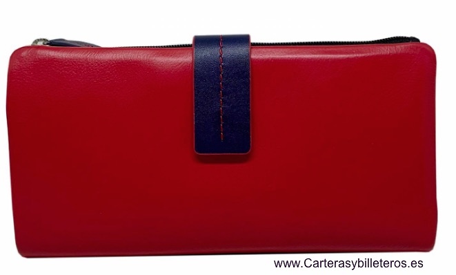 CARTERA MUJER DE PIEL BLANDA CON MONEDERO BILLETERO GRANDE ROJO 