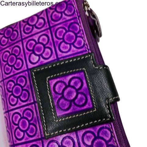 CARTERA MUJER DE PIEL CON 2 MONEDEROS -3 COLORES- LILA 