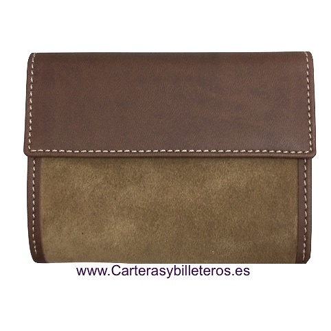 CARTERA MUJER CUERO CON ANTE HECHA EN UBRIQUE -9 COLORES- CUERO 