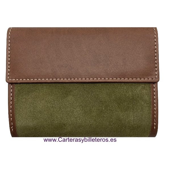 CARTERA MUJER CUERO CON ANTE HECHA EN UBRIQUE -9 COLORES- VERDE 