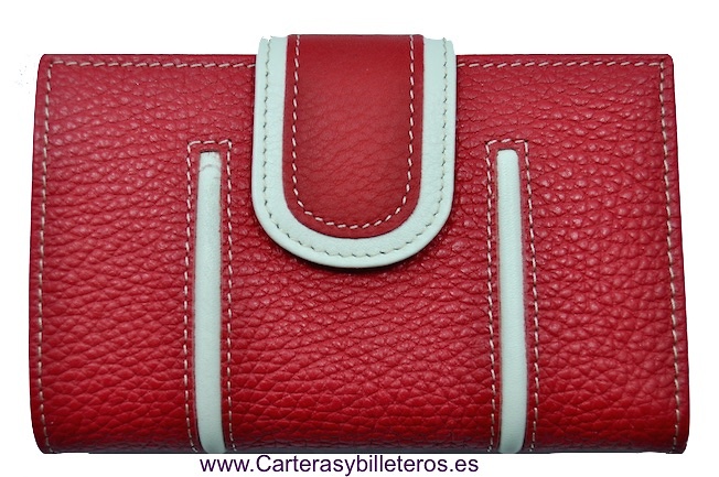 CARTERA DE MUJER DE PIEL UBRIQUE CON MONEDERO CREMALLERA ROJO Y BEIGE 