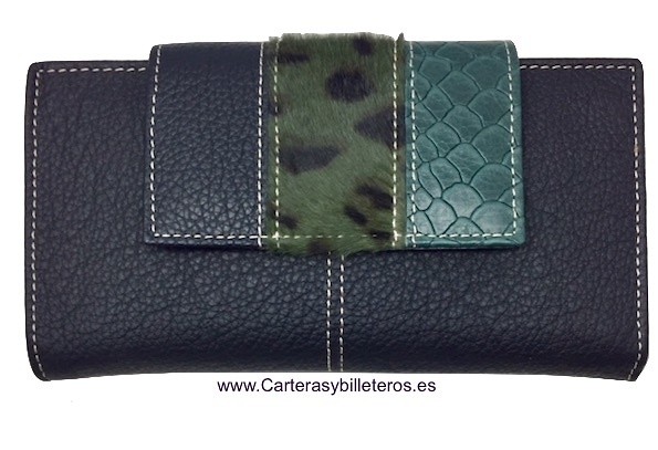 CARTERA BILLETERA DE MUJER DE PIEL MEDIANA NEGRO 