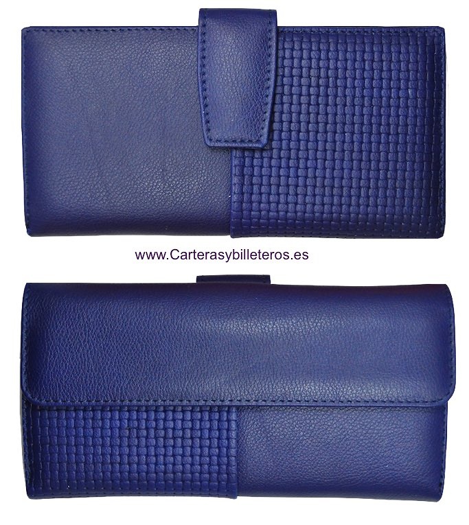 CARTERA MUJER PIEL NAPA TARJETERO GRANDE - 5 colores- AZUL MARINO 