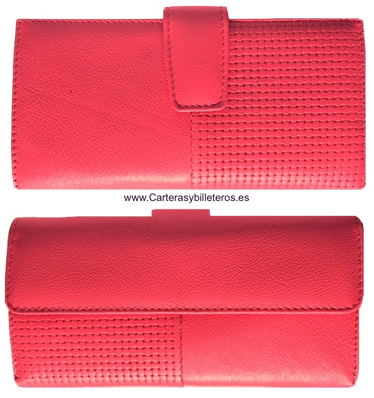 CARTERA MUJER PIEL NAPA TARJETERO GRANDE - 5 colores- CORAL 