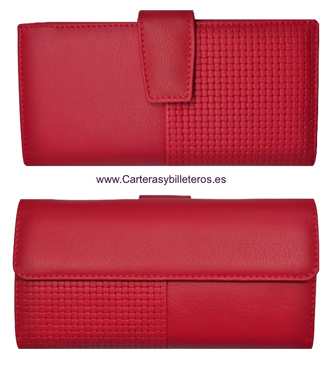 CARTERA MUJER PIEL NAPA TARJETERO GRANDE - 5 colores- ROJO 