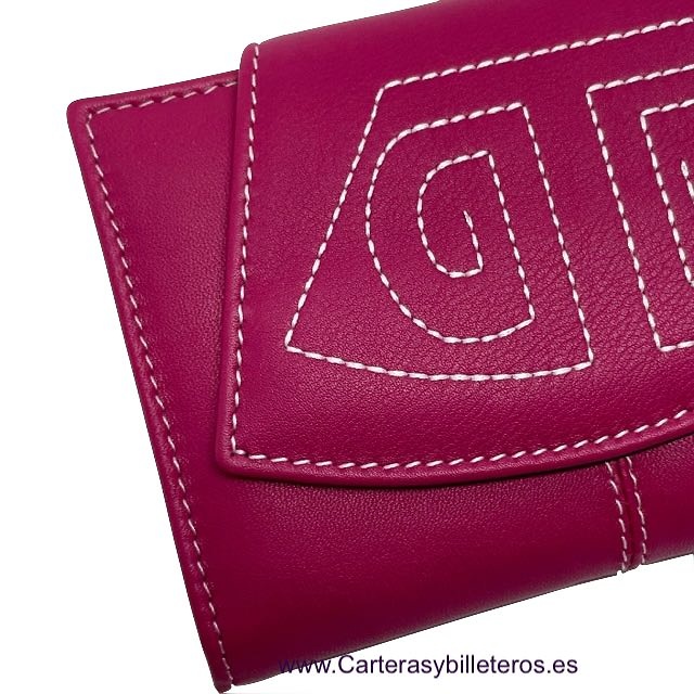 CARTERA BILLETERA DE MUJER PIEL UBRIQUE BORDADA COMO CAPOTE TAURINO ROSA CAPORTE 